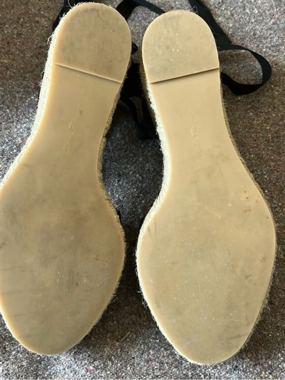 Salvatore Ferragamo Black Leather Geranio Espadrille Wedges with Ribbon Tie